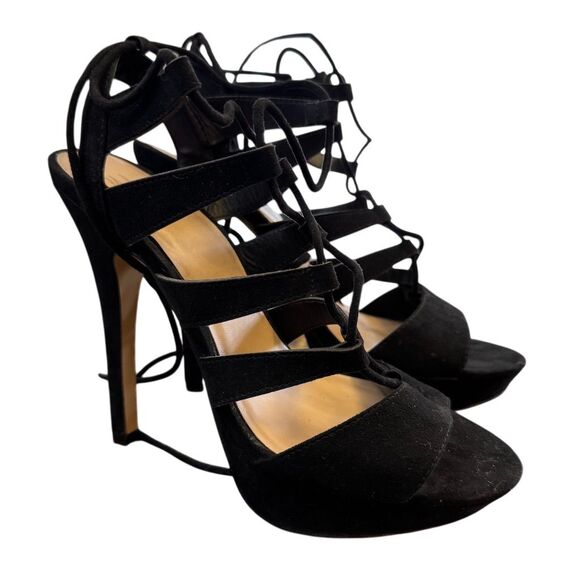 Mix No. 6 Women's Black Wrap Around Ankle Heels Size 7.5 Stiletto - Picture 1 of 9